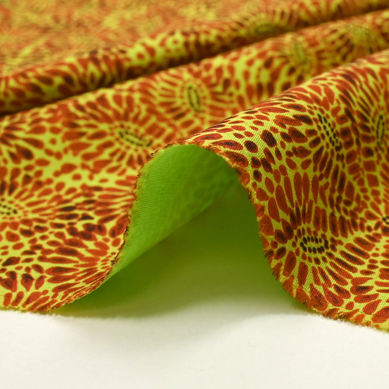Crêpe lourd imprimé rosace d'automne fond vert fluo