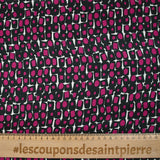 Satin de soie imprimé rétro pop magenta fond blanc