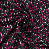 Satin de soie imprimé rétro pop magenta fond blanc