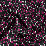 Satin de soie imprimé rétro pop magenta fond blanc