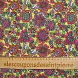 Coton imprimé papillon fuchsia fond jaune au mètre
