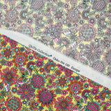 Coton imprimé papillon fuchsia fond jaune au mètre