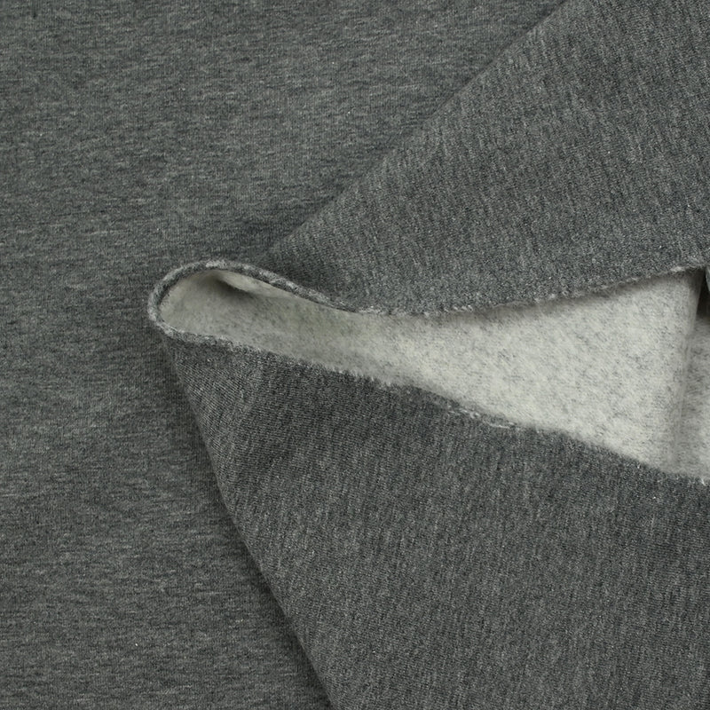 Molleton de coton french terry doux gris foncé envers blanc