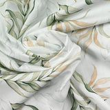 Coton imprimé feuille de bambou fond blanc