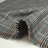 Tejido de poliviscosa teñido príncipe de gales blanco y negro línea rosa y azul