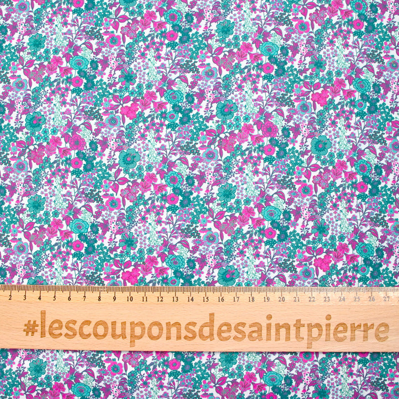 Coton imprimé Matilde fleurs canard et fuchsia au mètre