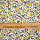 Coton imprimé Vittoria fleurs gris et miel vintage fond écru au mètre
