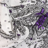 Voile de coton imprimé colombe violet fond blanc