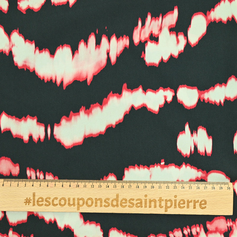 Microfibre imprimée polyester ondes rouge fond noir