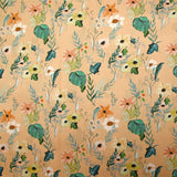 Satin de soie imprimé cascade de fleurs fond beige sable