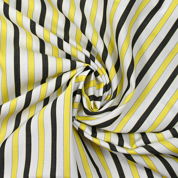 Coton tissé teint rayé Gloria jaune et noir fond blanc
