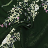 Mousseline de viscose imprimée champêtre fond vert foncé