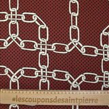 Satin de viscose imprimé chaînes et pois fond bordeaux
