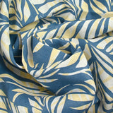 100% Lin imprimé feuille bleu