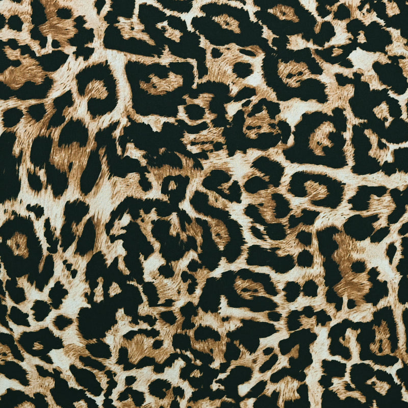 Polyester imprimé zoom léopard noir et camel