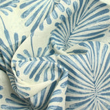 100% Lin imprimé palmier bleu fond blanc cassé