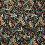 Crêpe satin polyester imprimé oiseau cachemire fond noir