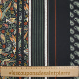 Crêpe satin polyester imprimé oiseau cachemire fond noir