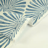 100% Lin imprimé palmier bleu fond blanc cassé
