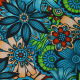Coton imprimé Retro Flower turquoise et vert