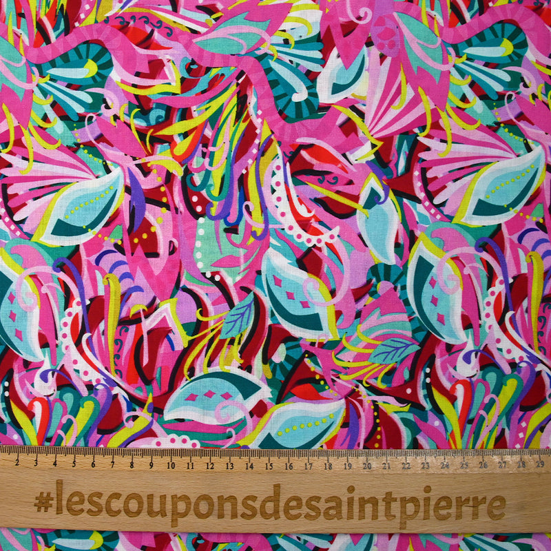 Coton imprimé Zélia rose, jaune et mauve