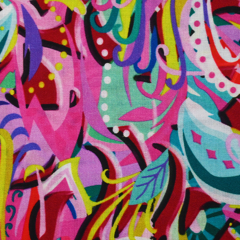 Coton imprimé Zélia rose, jaune et mauve