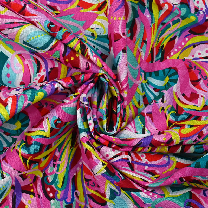 Coton imprimé Zélia rose, jaune et mauve