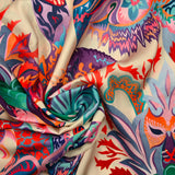 Satin polyester imprimé Venise fond écru