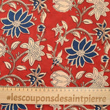 Coton indien imprimé Kanpur bleu fond rouge tomette