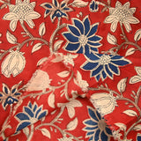 Coton indien imprimé Kanpur bleu fond rouge tomette