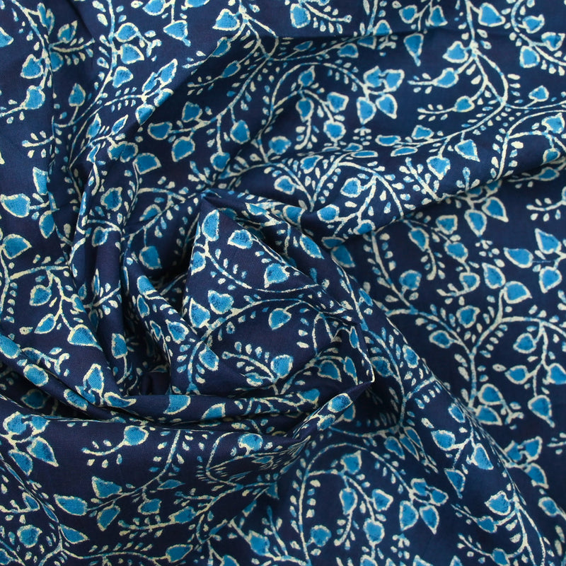 Coton indien imprimé Dehradun bleu fond marine