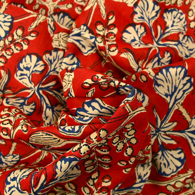 Fondo rojo de algodón indio de color azul kanpur