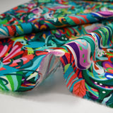 Coton imprimé Zélia turquoise, vert et corail