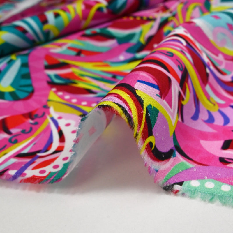 Coton imprimé Zélia rose, jaune et mauve