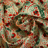 Twill fin de viscose logo botanique rouge fond ivoire