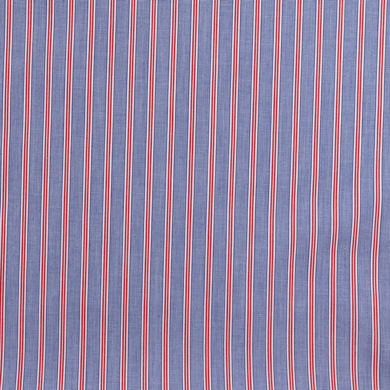 Coton rayé 10 mm bleu et double rayures rouges