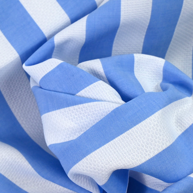 Coton rayé 18 mm bleu et alvéole blanche