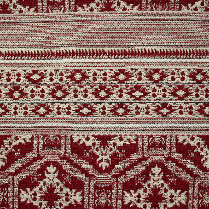 Jacquard de polycoton frise aztèque rouge et écru