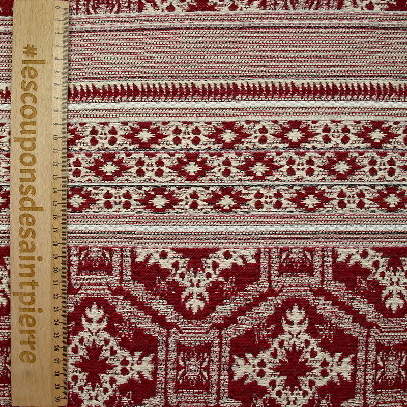 Jacquard de polycoton frise aztèque rouge et écru