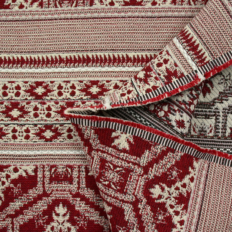 Jacquard de polycoton frise aztèque rouge et écru