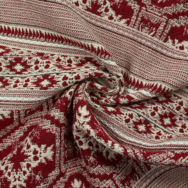 Jacquard de polycoton frise aztèque rouge et écru
