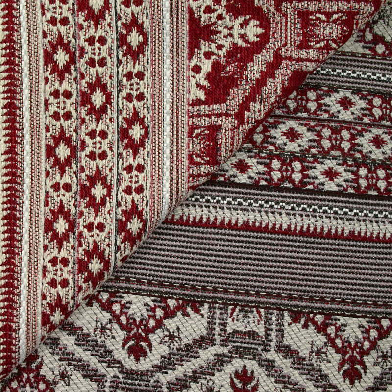 Jacquard de polycoton frise aztèque rouge et écru