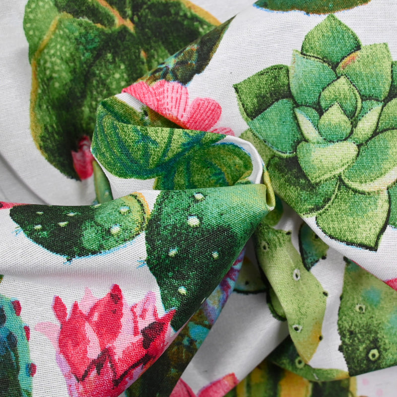 Polycotton Printed Cactus White background