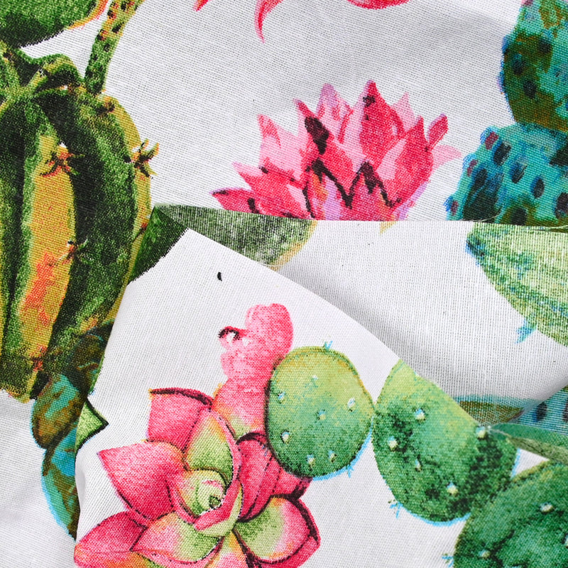 Polycotton Printed Cactus White background