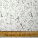 Piqué de coton imprimé les animaux de la forêt bleu fond blanc