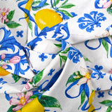 Polycotton printed lemon and flowers white background