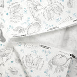 Piqué de coton imprimé les animaux de la forêt bleu fond blanc