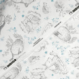 Piqué de coton imprimé les animaux de la forêt bleu fond blanc