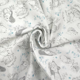 Piqué de coton imprimé les animaux de la forêt bleu fond blanc