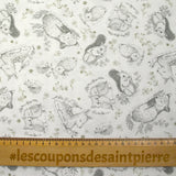 Piqué de coton imprimé les animaux de la forêt vert fond blanc